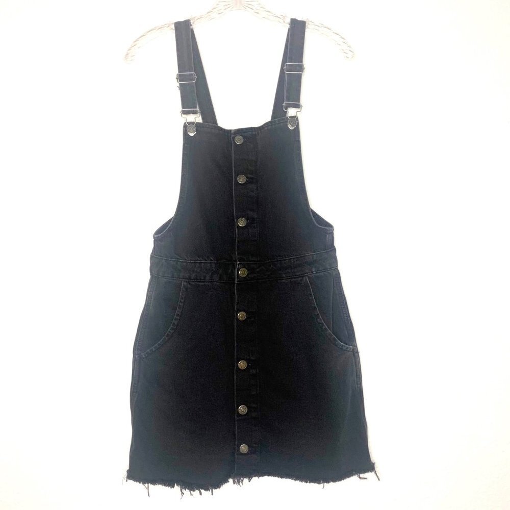 Denim Co Black Exposed Button Up Raw Hem Mini Skirt Overalls women’s Size 6